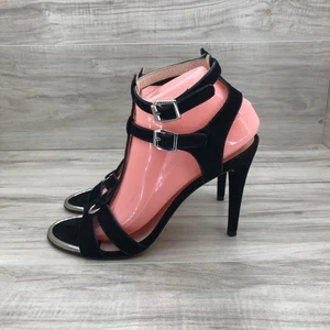 Stuart Weitzman Heels Women's 8.5 M Black Suede Strappy Open Toe Stilettos - Picture 1 of 12