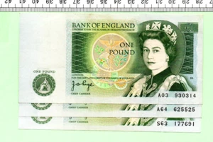 1978 J. B. PAGE GENUINE PICTORIAL "D" SERIES PAPER GREEN VF £1 NOTE (086) - Picture 1 of 2