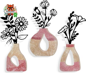 3Pcs Black Metal Flowers Wall Art, Fiori Decorazione Murale, Pianta Decorazione - Foto 1 di 7