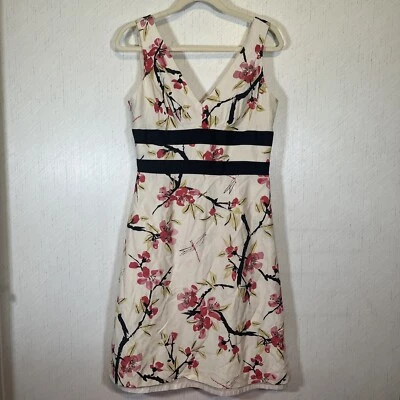 Vestido Donna Ricco 100 % seda para mujer 8 florales sin mangas cuello en V hasta la rodilla beige Foto 1 de 4