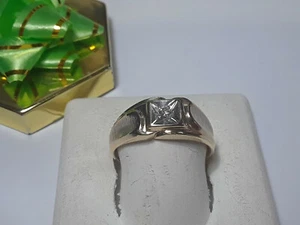 Nachlass 0,05ct natürlicher Diamant zweifarbig gebürstete Seiten 14Kt Gold 4,6g Herren Ring13270 - Bild 1 von 5