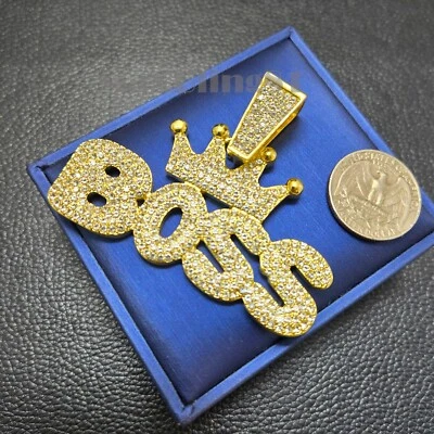 Dije Colgante Hip Hop Circonita Cúbica Chapado en Plata Oro Helado BOSS Corona Grande Foto 1 de 2