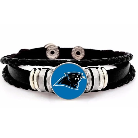 Carolina Panthers Mens Womens Black Leather Bracelet Football  GiftPg D14 Cover