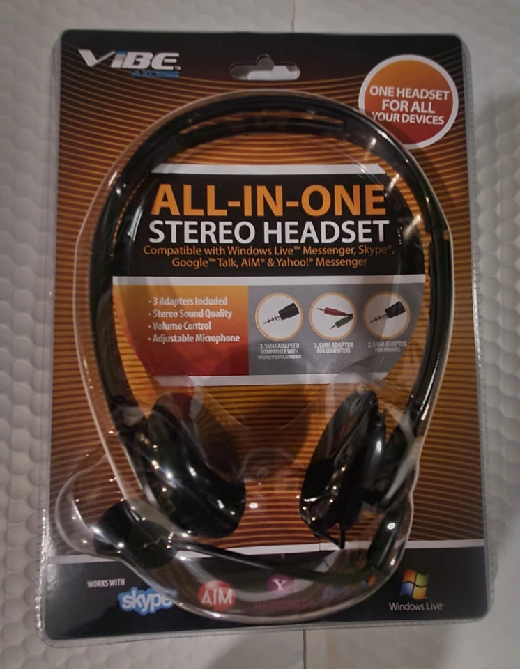 Ordenador/estéreo todo en uno Vibe, auriculares con cable con micrófono, puntas de 2,5 mm y 3,5 mm. Foto 1 de 4