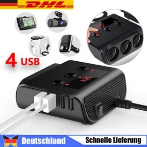 KFZ Adapter Steckdose 3 Fach Auto Zigarettenanzünder Verteiler mit 4 USB 12V/24V - Bild 1 von 12