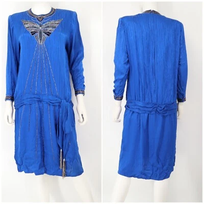 Vestido Francesa of Damon para Starington 100% seda com miçangas cintura caída tamanho 10 - Imagem 1 de 4