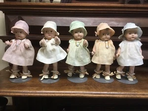 Rare! Antique 1930s Dionne Quintuplets Complete set of five Composition Original - Picture 1 of 12