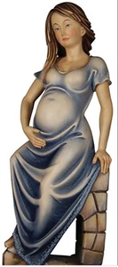 STATUA SCULTURA DONNA INCINTA CM 20 IN LEGNO DELLA VALGARDENA DECORATA A MANO - Picture 1 of 1