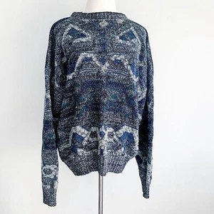 Vtg 80s 90s crewneck grandpa sweater abstract print burnout size XL slouchy - Picture 1 of 5