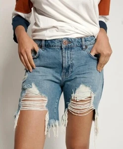 New One Teaspoon Pacifica Stevies Denim Shorts Womens 25 Blue Long Length - Picture 1 of 6