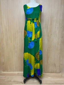 Vestido De Colección Años 60 70 Psicodélico Hawaiano Envolvente Mod Floral Tela de Corteza Tiki Lounge S - Imagen 1 de 22