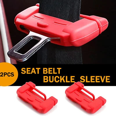 2pcs RED Car Safety Seat Belt Buckle Clips Anti-Scratch Silicon Protector Cover - Image 1 of 4