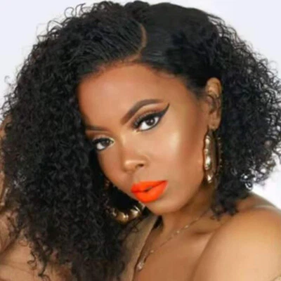 1 juego de pelucas de cabello humano rizado peluca frontal de encaje de onda corta para dama cabello sintético Foto 1 de 4