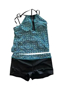 NWT South Point 2 Pc Tankini Swimsuit Set Top & Boy Short Navy Floral Women's 12 - Picture 1 of 2