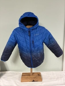 Eddie Bauer Jacket Child's XS 5/6 Puffer Faux Fur Reversible Unisex Blue Ombré - Picture 1 of 8