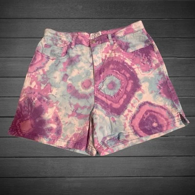 Vintage Plus Size Mom Shorts 90s Y2K Blue & Purple High Rise Tie Dye Shorts 16W — 第 1/4 张图片