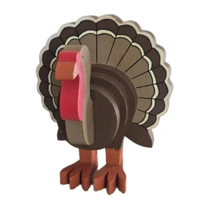 Primitive Wood Carved Turkey Figure Fall Thanksgiving Decor Vintage Handmade 6" - Picture 1 of 5