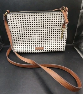 Fossil Black & White Fiona Polka Dot Crossbody Bag Purse - Picture 1 of 7