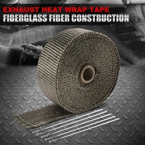 2" X 30FT Fiberglass Exhaust Header Manifold Heat Wrap Tape Titanium w/ 5 Ties - Picture 1 of 5