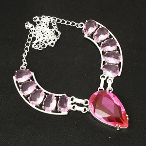 Pink Topaz Gemstone Handmade Big Necklace Jewelry 72 Gms LBN-6408 - Picture 1 of 1