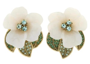 Heidi Daus "Glamorous Gardenia" Resin and Crystal Stud Earrings-Pierced-NWT - Picture 1 of 4