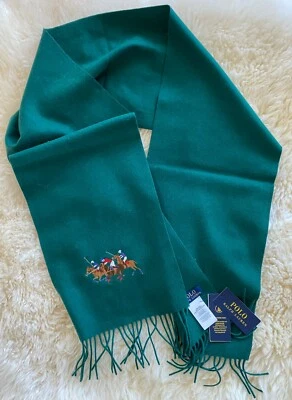 Polo Ralph Lauren 100% Cachemira Triple Pony Bufanda Verde o Azul Marino Mejor Regalo de Vacaciones Foto 1 de 4