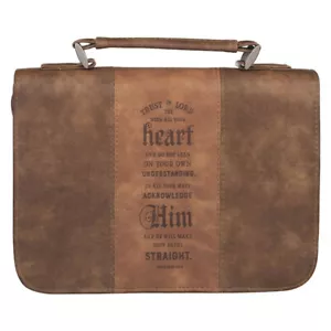 LARGE BIBLE COVER: Trust In The Lord Two-Tone Brown, Faux Leather - Proverbs 3:5 - Picture 1 of 7