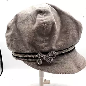 Hat Accessorize Cabbie Newsboy Hat One Size Gray Velvet. Satin LinedRhinestones - Picture 1 of 6