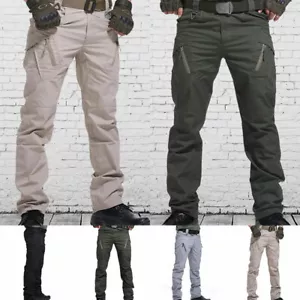 Men Cargo Slim Fit Trousers Casual Solid Sport Joggers Pocket Skinny Long Pants - Picture 1 of 18