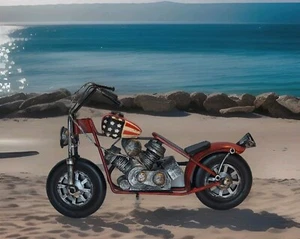 Tin Motorcycle Model American Flag 8" Chopper, All Metal Home Decor - Picture 1 of 6