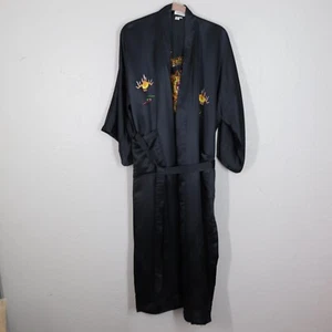Vintage Golden Dragon Silk Kimono Black Embroidery OS Tie Waist - Picture 1 of 16