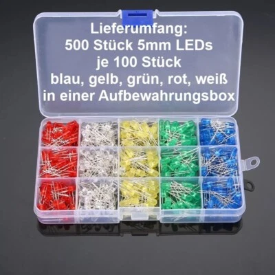 LED 3mm 5mm Sortiment 200 / 500 Stück blau gelb grün rot weiß Set LEDs farbig - Bild 1 von 4