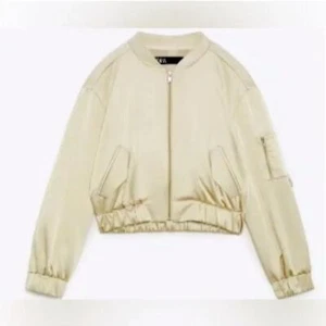 ZARA Satin Bomber Jacket Soft Gold/Cream Sz. L NWT - Picture 1 of 13