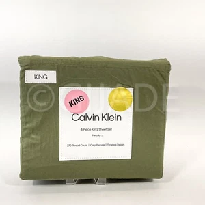 Calvin Klein King 100% Cotton 270TC Bed Sheet Set  Green Percale New - Picture 1 of 5