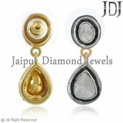 Natural Rosecut Polki Diamond 925 Sterling Silver Handmade Jewelry Women Earring - Image 1 of 3