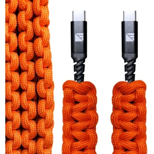 Dark Energy USB C to USB C Paracord Cable Durable Nylon Fiber Cover 18W - Orange - Picture 1 of 2