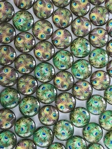 Peacock Glass Cabochons - Round Cabochon DIY Crafting Jewelry Making 20mm 64 Pcs - Picture 1 of 4