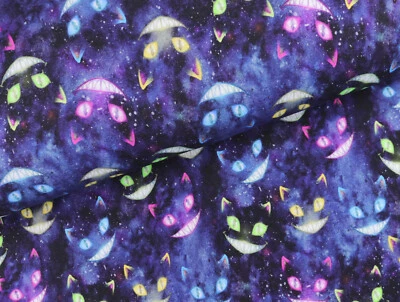 ALPENFLEECE Sweat Stoff kuschlig Geisterkatze auf INDIGO VIOLETT BLAU EUR18,98/m - Bild 1 von 2