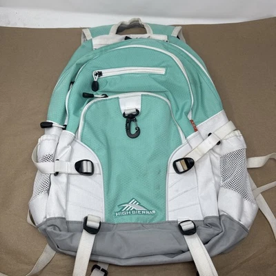 High Sierra Loop 背包 回到学校 旅行或工作书包 绿色和白色 — 第 1/4 张图片