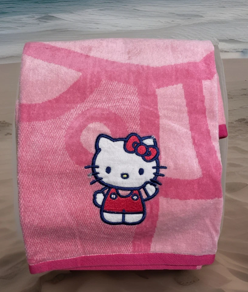 Sanrio Hello Kitty Beach Towel With Embroidered Appliqué 100 Cotton 34 ”