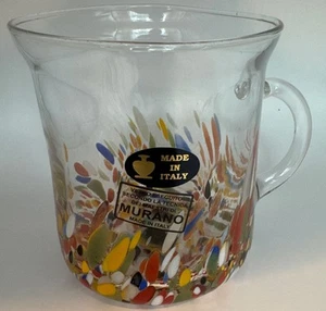 NEW Murano Venetian Clear Crystal Confetti Studio Art Glass Mug Hand Blown Italy - Picture 1 of 7