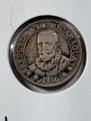 1936 Nicaragua 10 Centavos Silver Coin Cleaned Low Mintage - Image 1 of 4