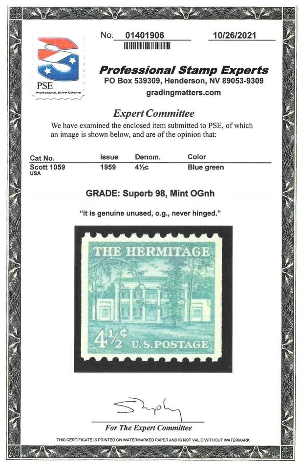 Scott #1059 Single--2021 PSE Certificate-Superb 98 MNH-2025 SMQ Value $65.00 - Image 1 of 2
