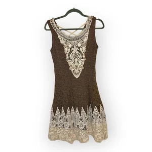 Altar’d State Boho Häkelspitze Strickkleid braun beige Fit & Flare Ryu S - Bild 1 von 6