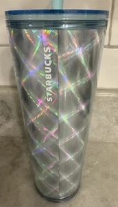 Starbucks Holiday 2024 Plateado Azul Holográfico Divertido Pajita 24 OZ Vaso Frío - Imagen 1 de 5