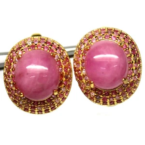 Gift For Her 925 Silver 8 x 10 mm. Pink Ruby & Sapphire Jewelry Earrings - Picture 1 of 4