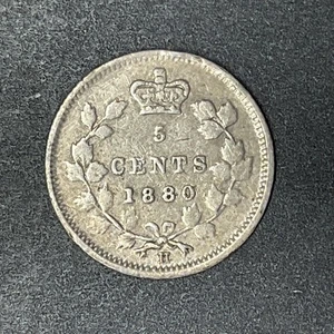 CANADA 1880 H 5 Cents Queen Victoria Silver .925 Nickel Maple Crown World Coin - Picture 1 of 2