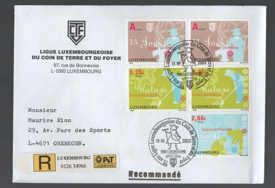 2003 Luxembourg CTF Gardening FDC. Coin de Terre et du Fouer Green Environment - Image 1 of 1