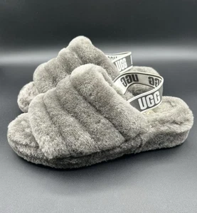 UGG Fluff Yeah Slide Slippers Gray Sheepskin Size 9, 40 #1095119 - Picture 1 of 10