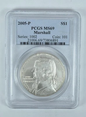 2005-P Marshall Commemorative Silver Dollar MS69 PCGS Blue Label *4030 - Image 1 of 4